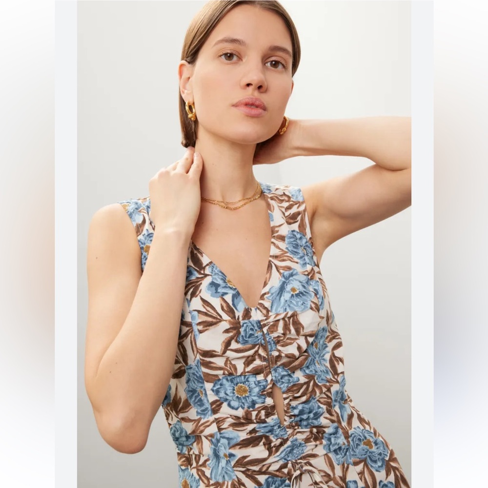 Madewell Blue Brown Floral Tessa Poplin Cut Out Cotton Maxi Dress Size 4 - Picture 4 of 16